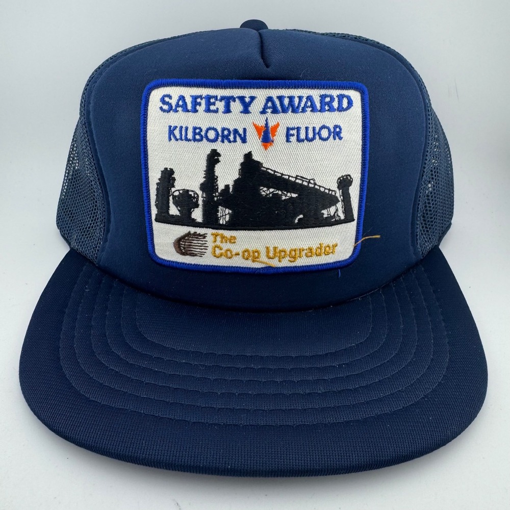 Vintage Safety Award Kilborn Fluor Trucker Hat OS Navy Blue Excellent Patch